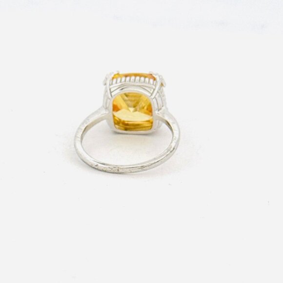 Vintage Style Yellow Cubic Zirconia Ring Sterling Silver 925 Size 6.75 Filigree - Picture 4 of 11